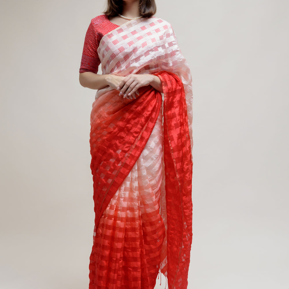 
                      
                        Silk Organza Saree with Banarasi Bandhani Blouse - Red
                      
                    