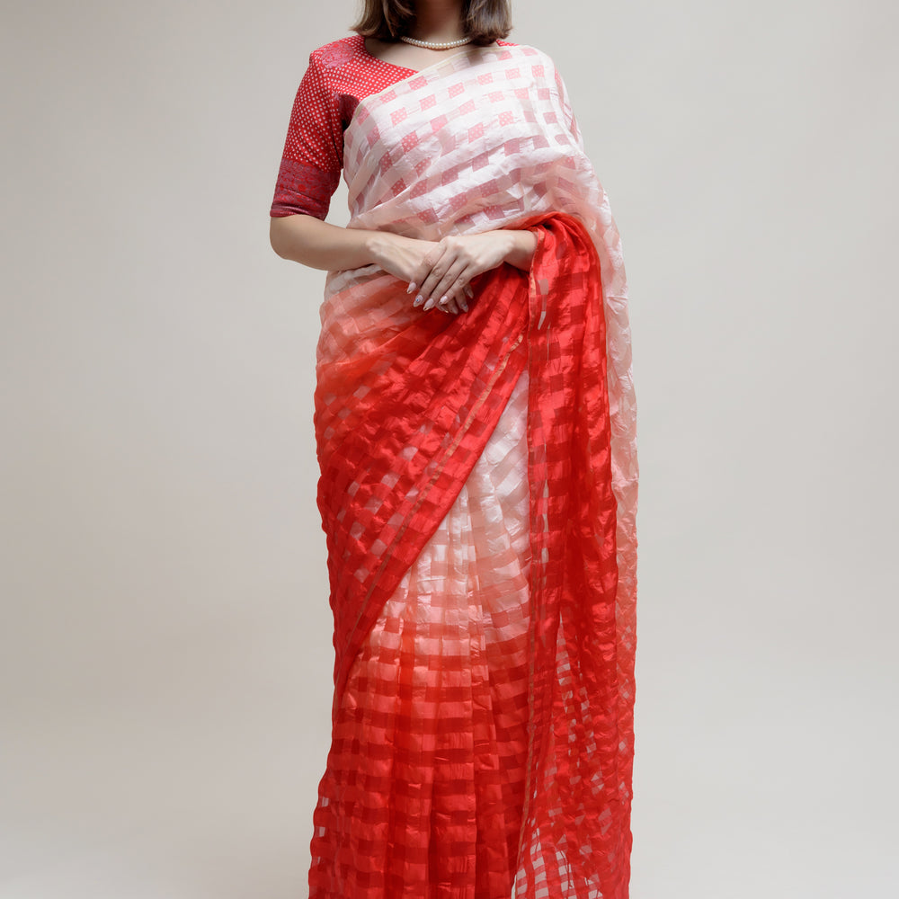 
                      
                        Silk Organza Saree with Banarasi Bandhani Blouse - Red
                      
                    