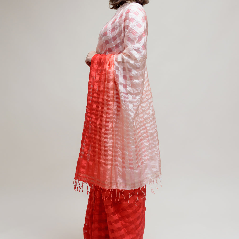 
                      
                        Silk Organza Saree with Banarasi Bandhani Blouse - Red
                      
                    