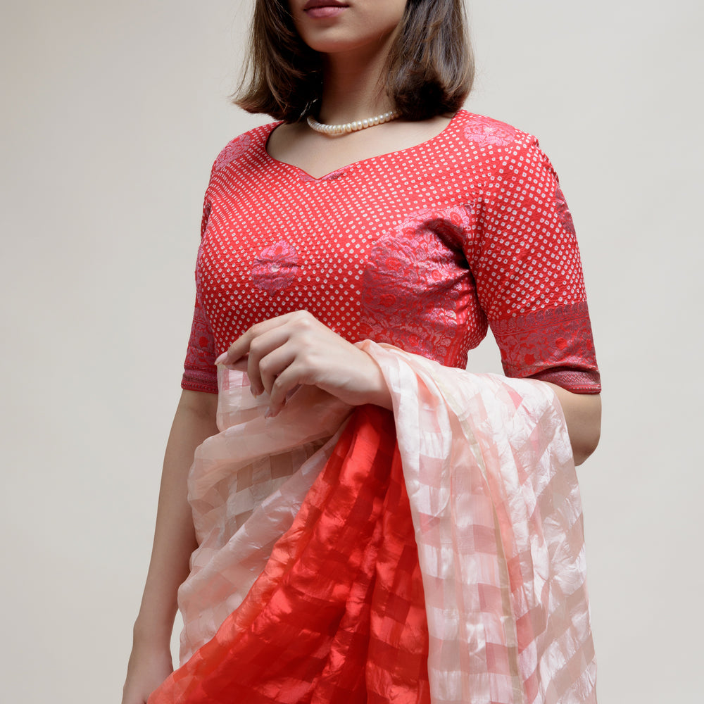 
                      
                        Silk Organza Saree with Banarasi Bandhani Blouse - Red
                      
                    