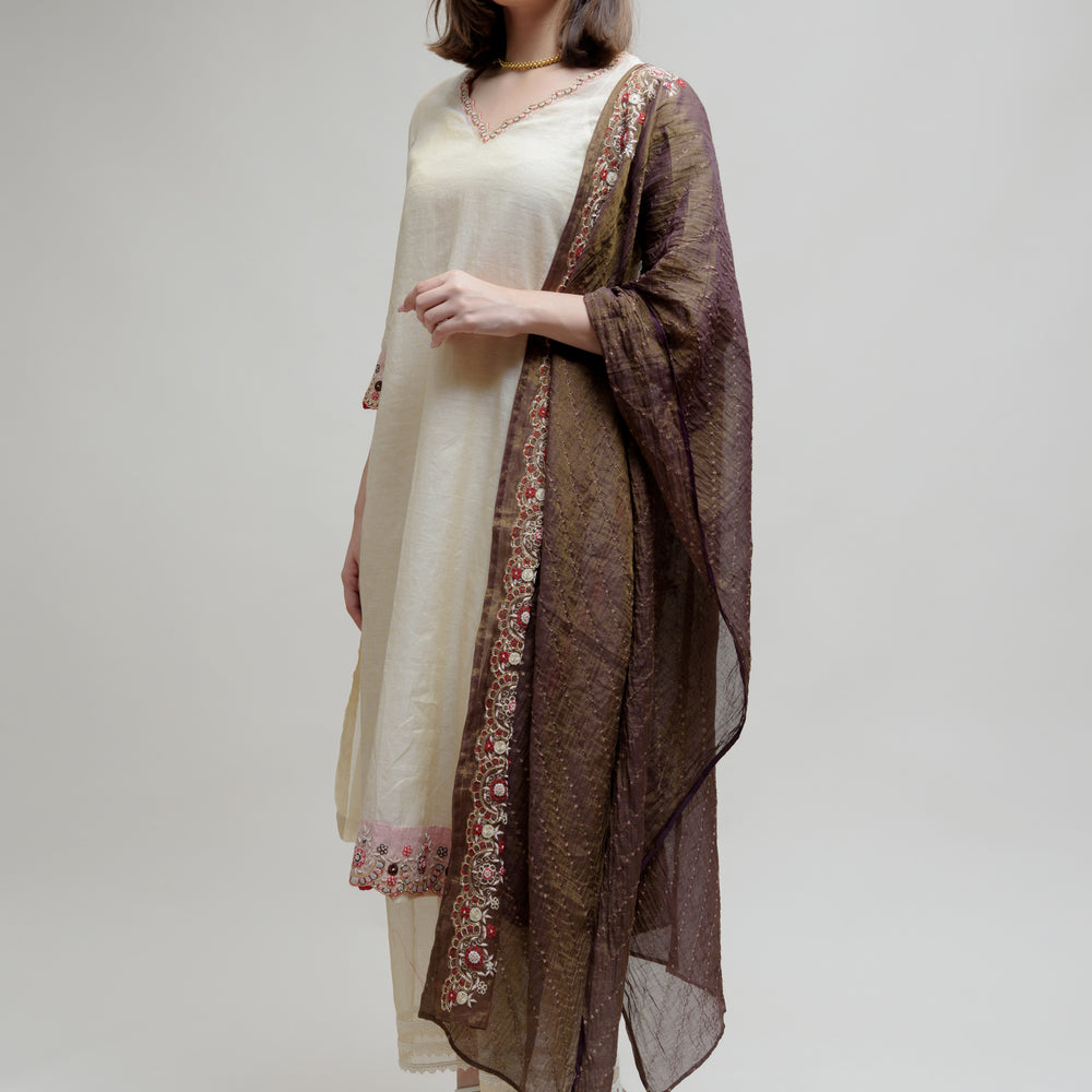 
                      
                        Chanderi Tissue Kurta - Off White Brown
                      
                    