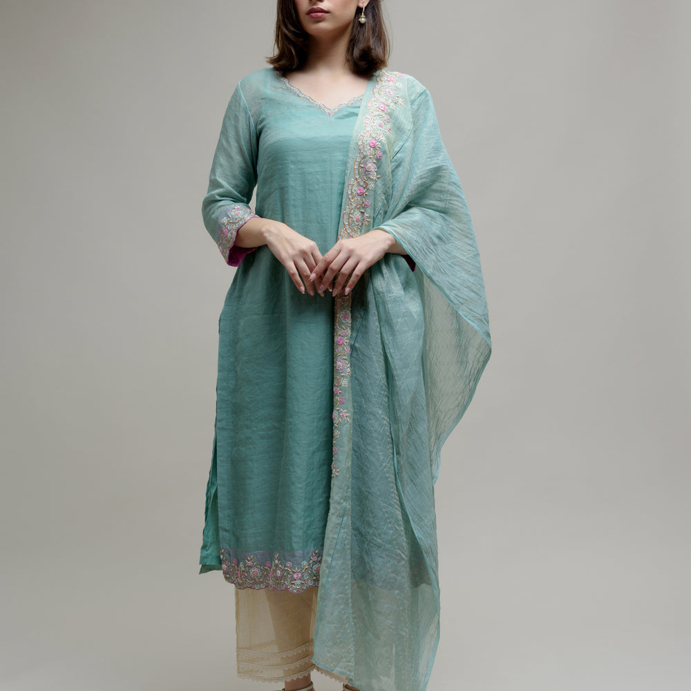 
                      
                        Chanderi Tissue Kurta - Sky Blue
                      
                    