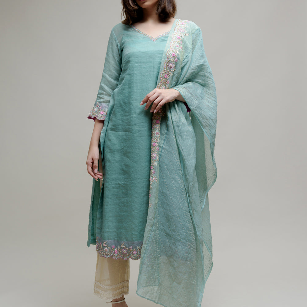 Chanderi Tissue Kurta - Sky Blue