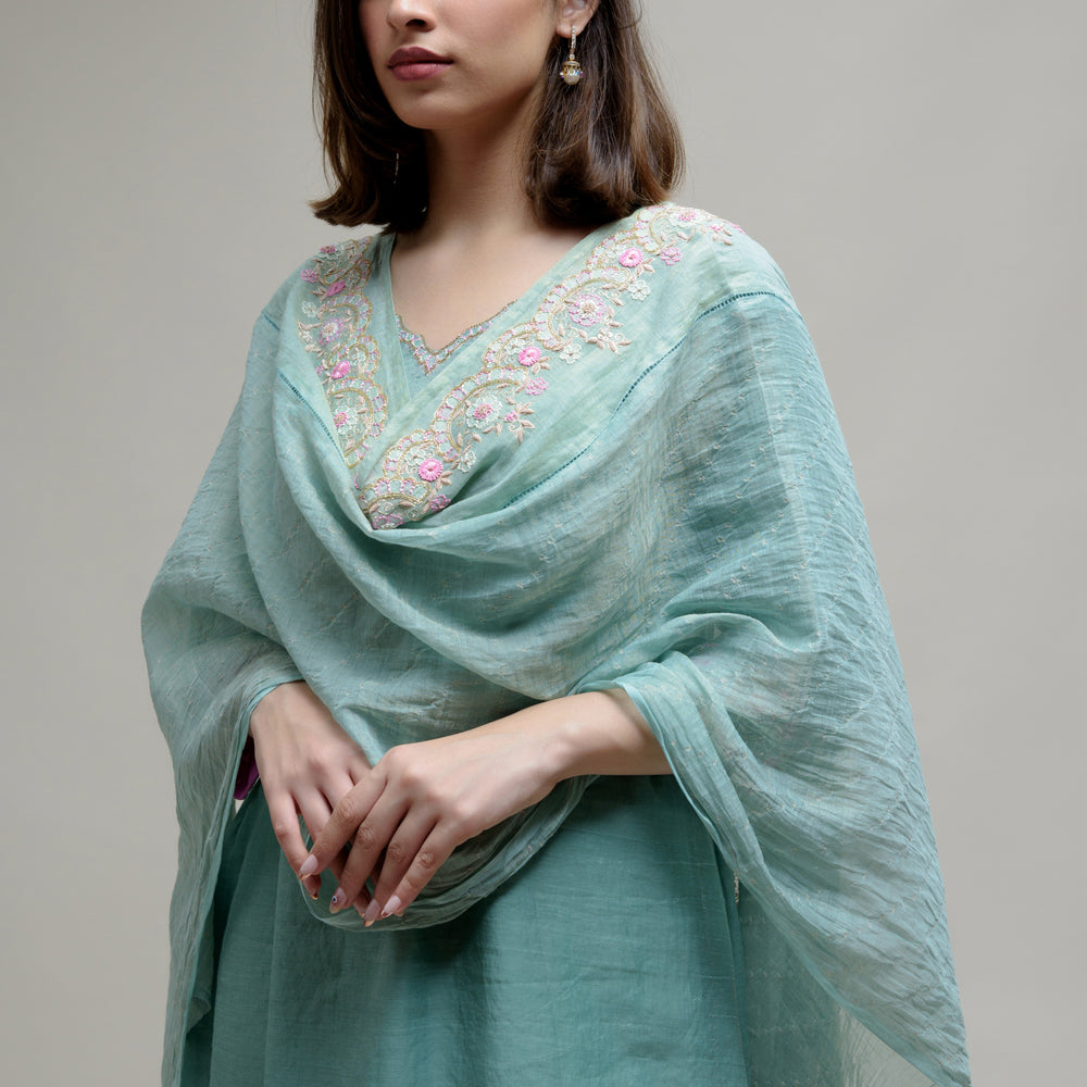 
                      
                        Chanderi Tissue Kurta - Sky Blue
                      
                    