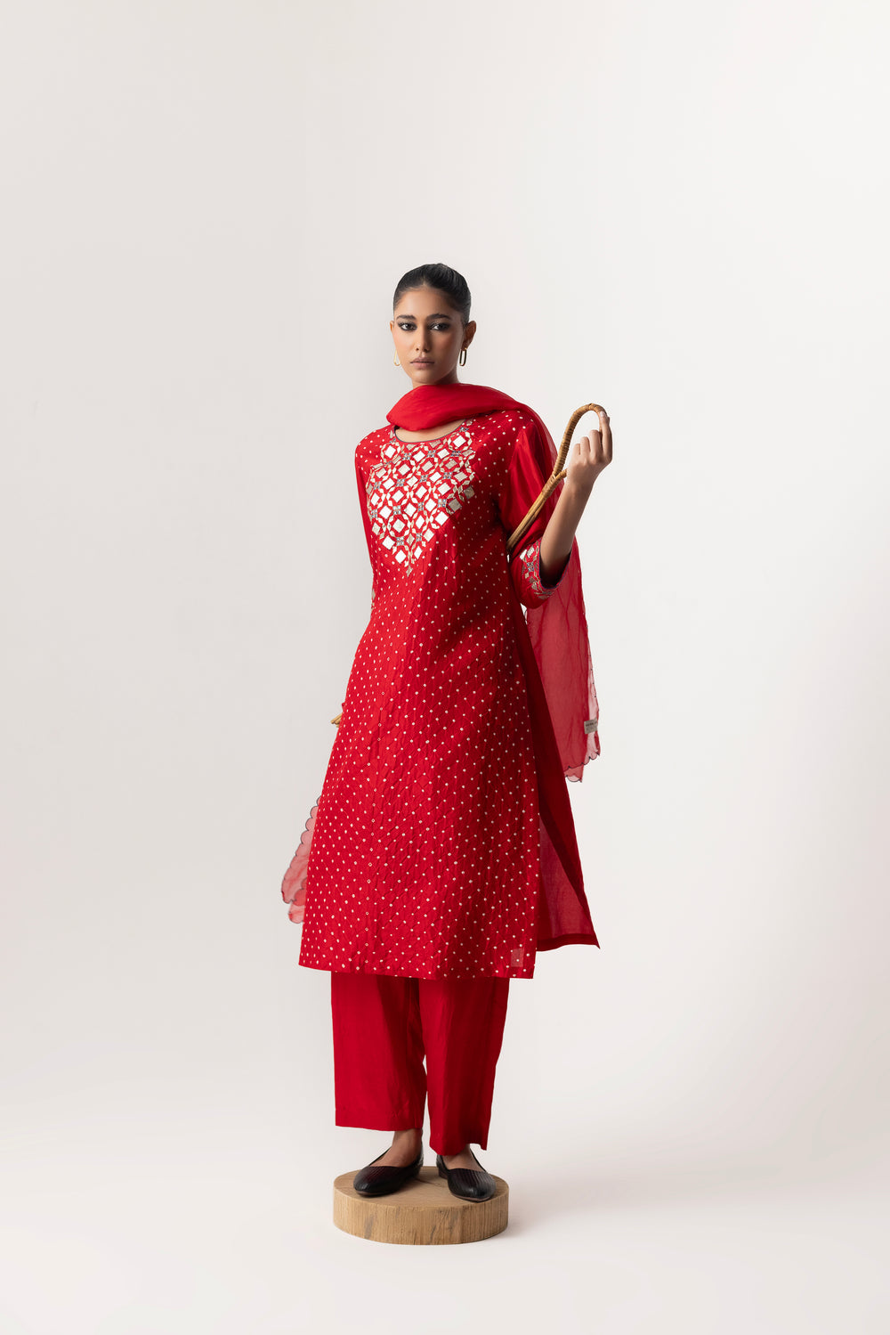 Gota Bandhani Suit Set By Naina Jain-Red