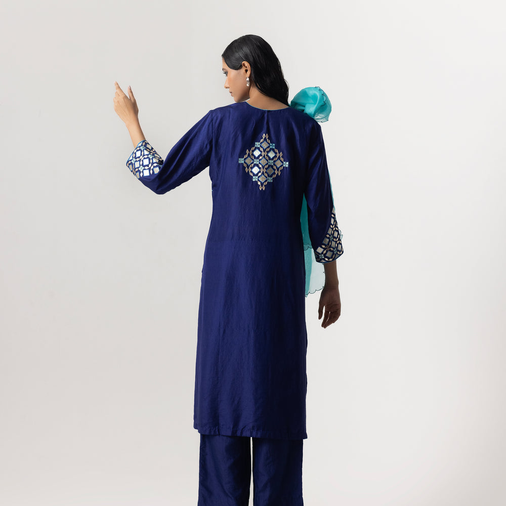 
                      
                        Gota Bandhani Suit Set By Naina Jain-Navy Blue
                      
                    