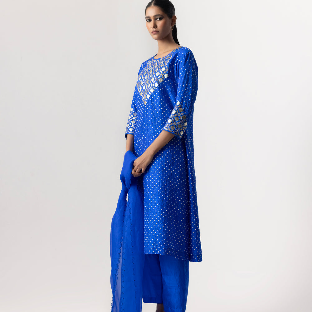  Gota Badhani Silk Suit Set By Naina Jain-Ink Blue