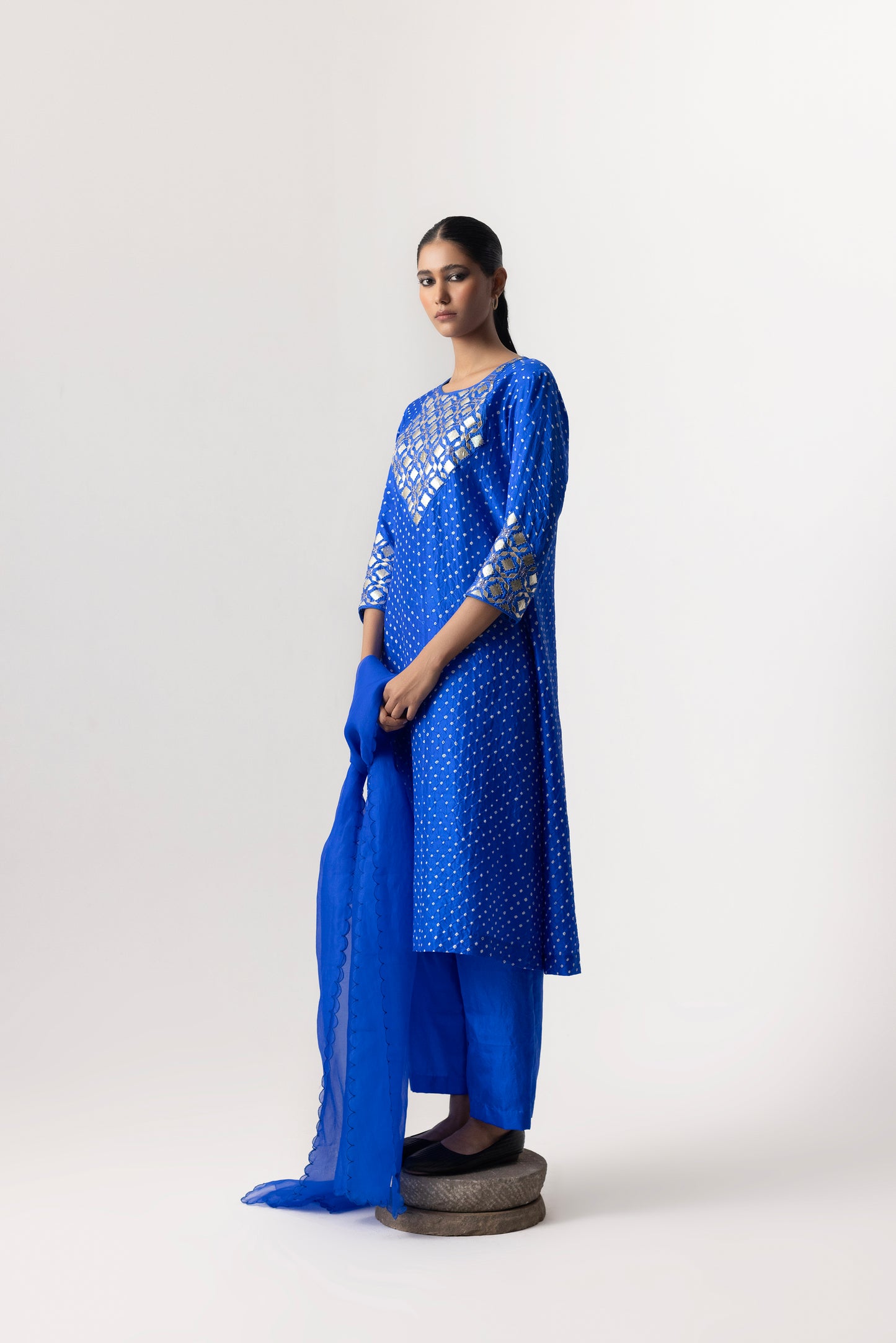  Gota Badhani Silk Suit Set By Naina Jain-Ink Blue