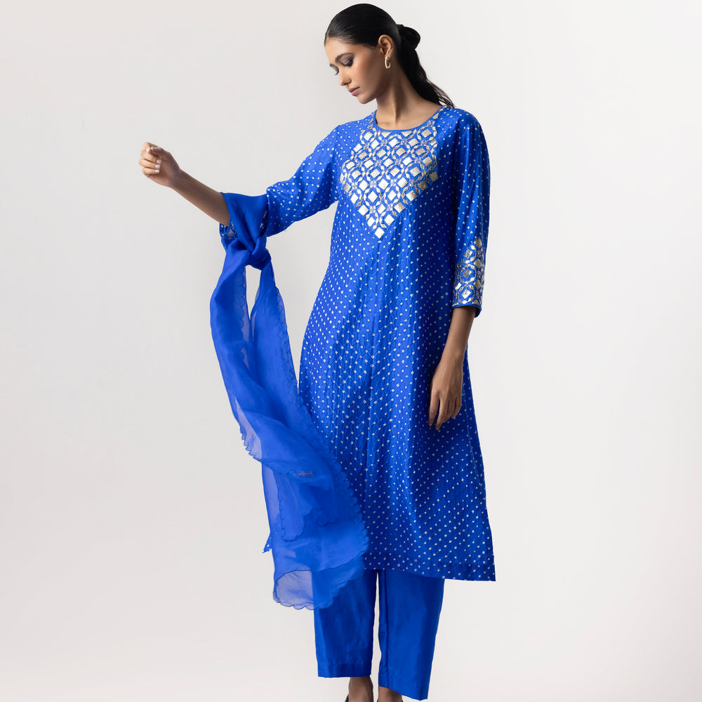  Gota Badhani Silk Suit Set By Naina Jain-Ink Blue