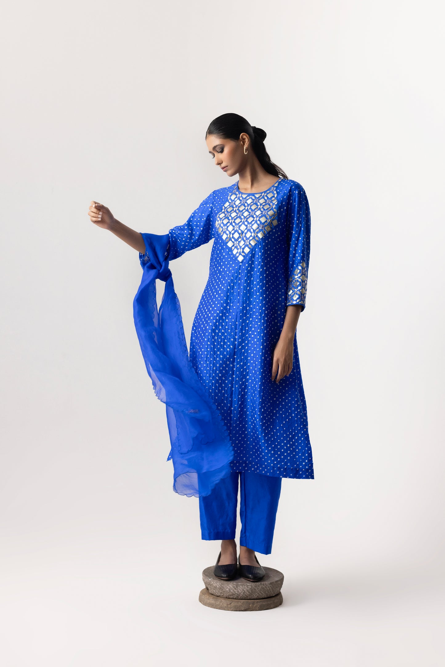  Gota Badhani Silk Suit Set By Naina Jain-Ink Blue