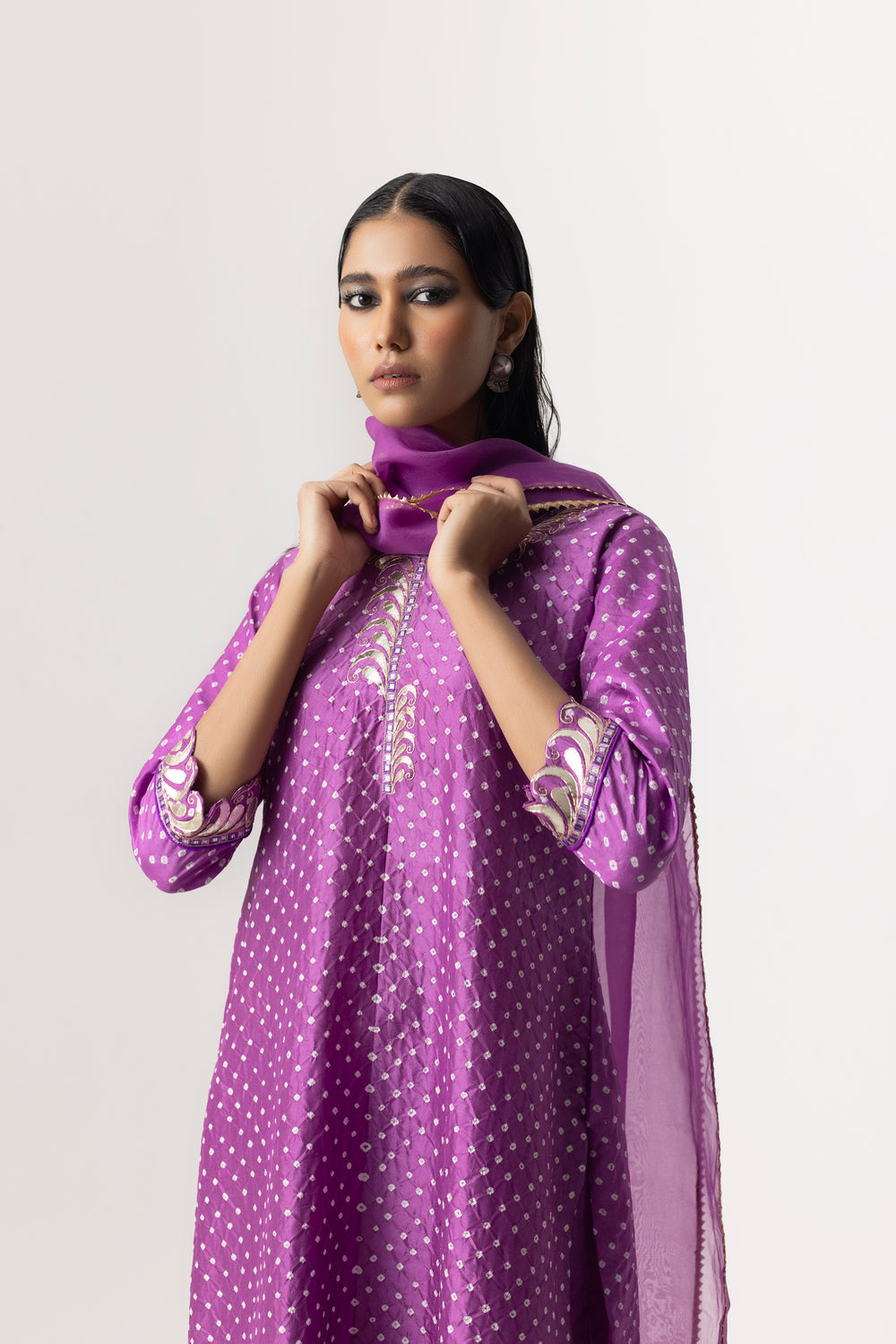 Gota Bandhani Suit Set By Naina Jain-Lavender