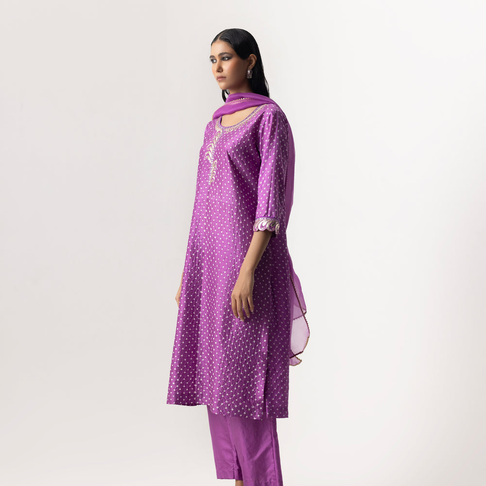 
                      
                        Gota Bandhani Suit Set By Naina Jain-Lavender
                      
                    