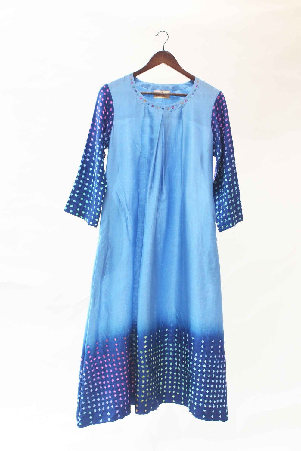 Bandhani Silk Kurta with Multi Colour Bandhani - Blue Shaded