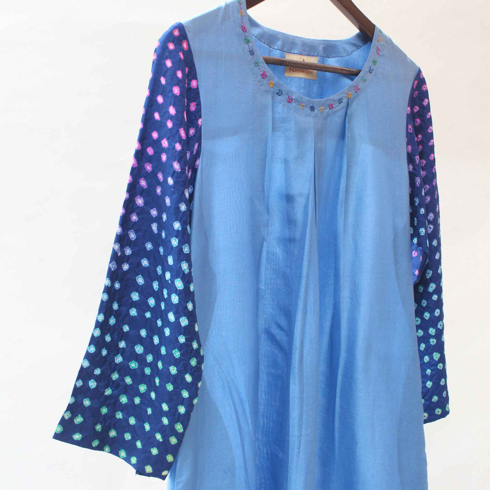 Bandhani Silk Kurta with Multi Colour Bandhani - Blue Shaded