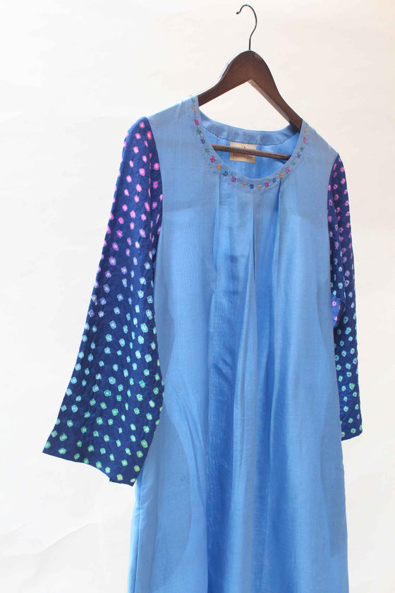 Bandhani Silk Kurta with Multi Colour Bandhani - Blue Shaded