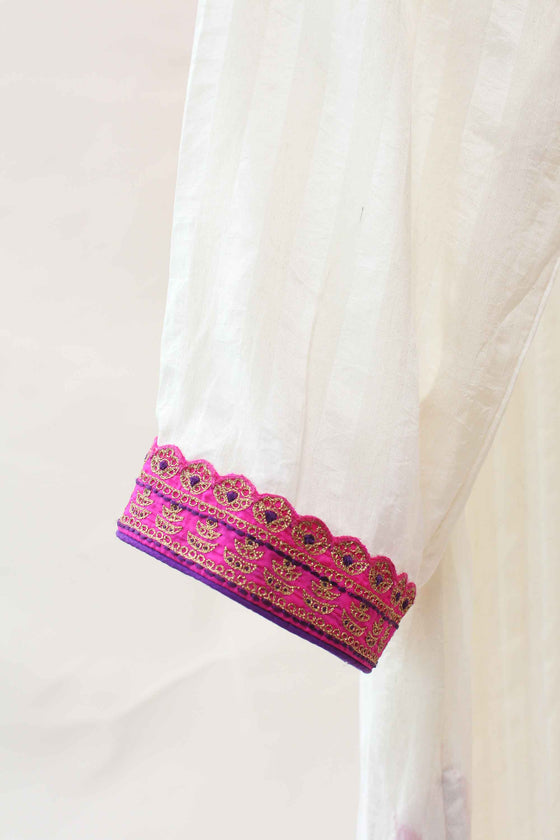 White Kurta Pants with Rani Embroidered Yoke
