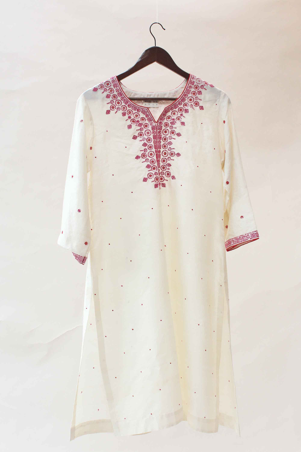 White Silk Kurta Pants with Mirror Work