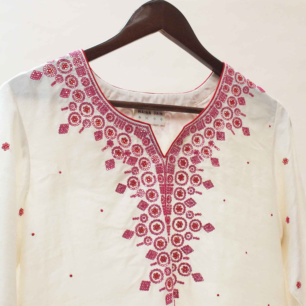 
                      
                        White Silk Kurta Pants with Mirror Work
                      
                    