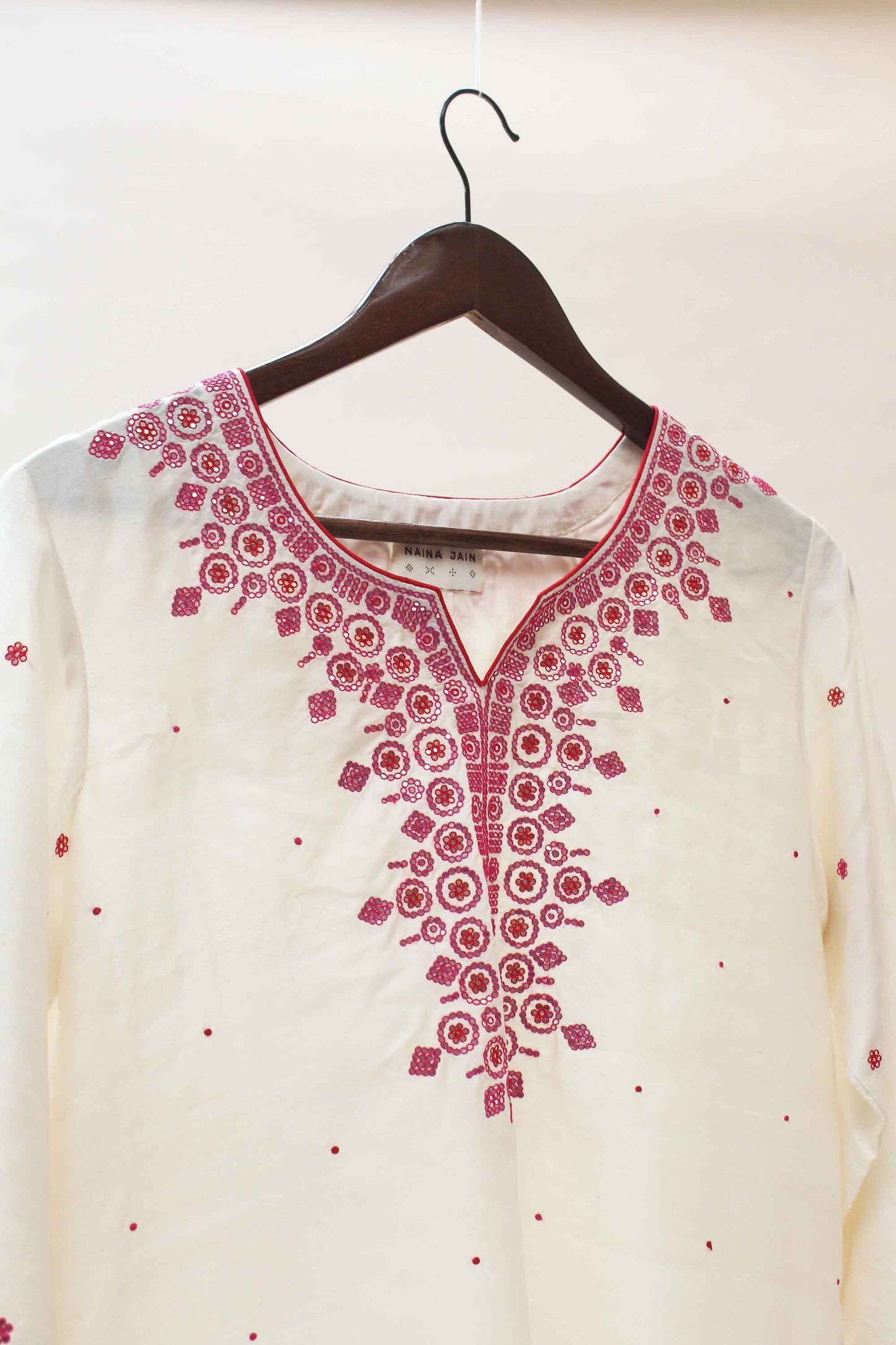 White Silk Kurta Pants with Mirror Work