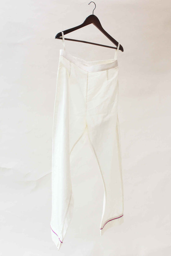 White Silk Kurta Pants with Mirror Work
