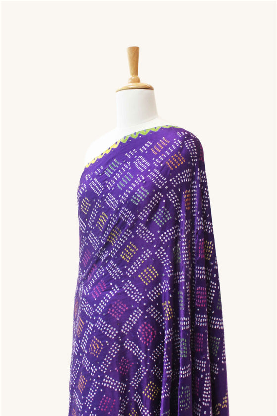 Multicoloured Bandhani on Gaji Silk Saree - Purple
