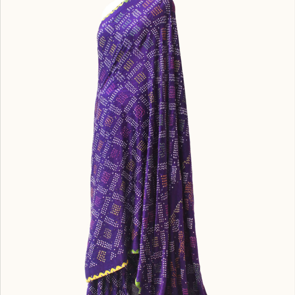 
                      
                        Multicoloured Bandhani on Gaji Silk Saree - Purple
                      
                    