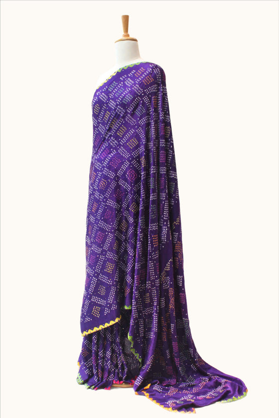 Multicoloured Bandhani on Gaji Silk Saree - Purple