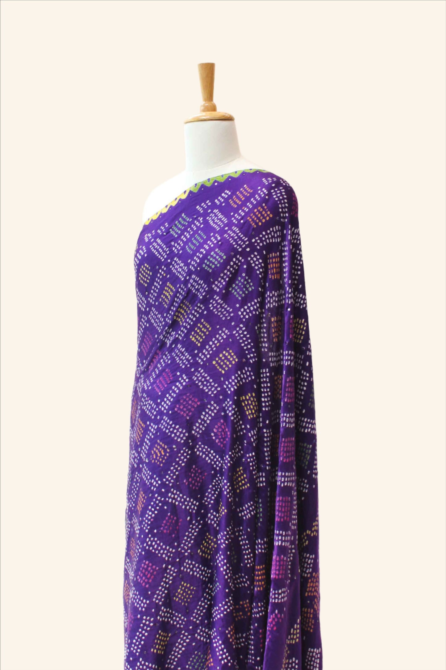 Multicoloured Bandhani on Gaji Silk Saree - Purple