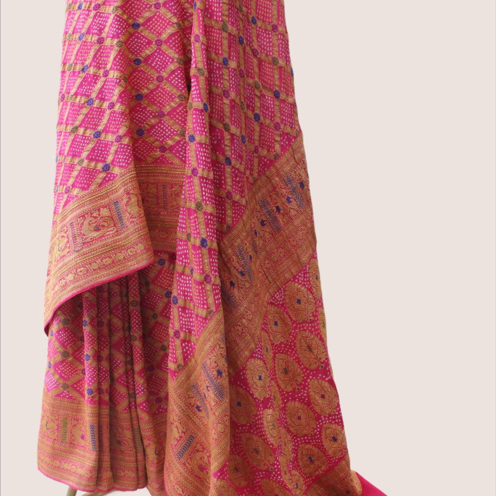 
                      
                        Meenakari Gharchola Banarasi Bandhani Saree
                      
                    