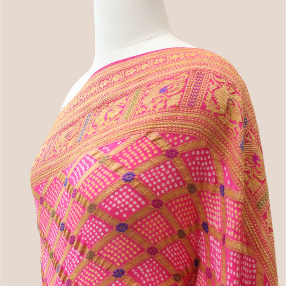 
                      
                        Meenakari Gharchola Banarasi Bandhani Saree
                      
                    