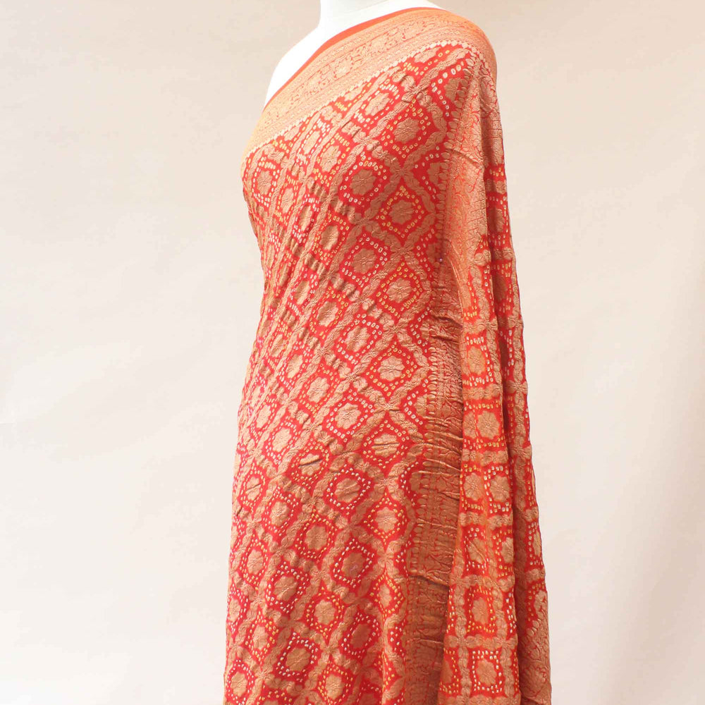 
                      
                        Orange Red Shaded Banarasi Bandhani Saree
                      
                    