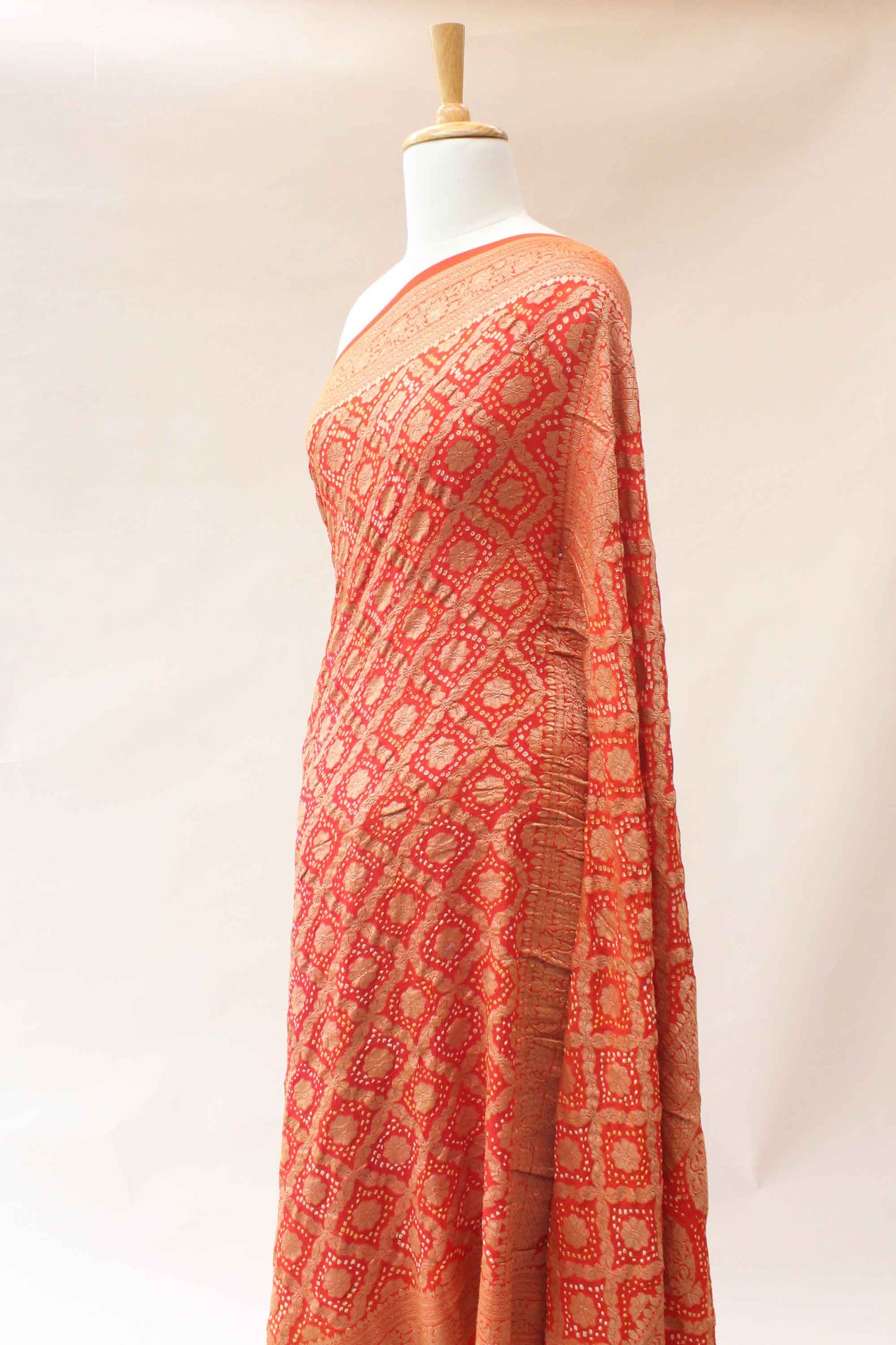 Orange Red Shaded Banarasi Bandhani Saree