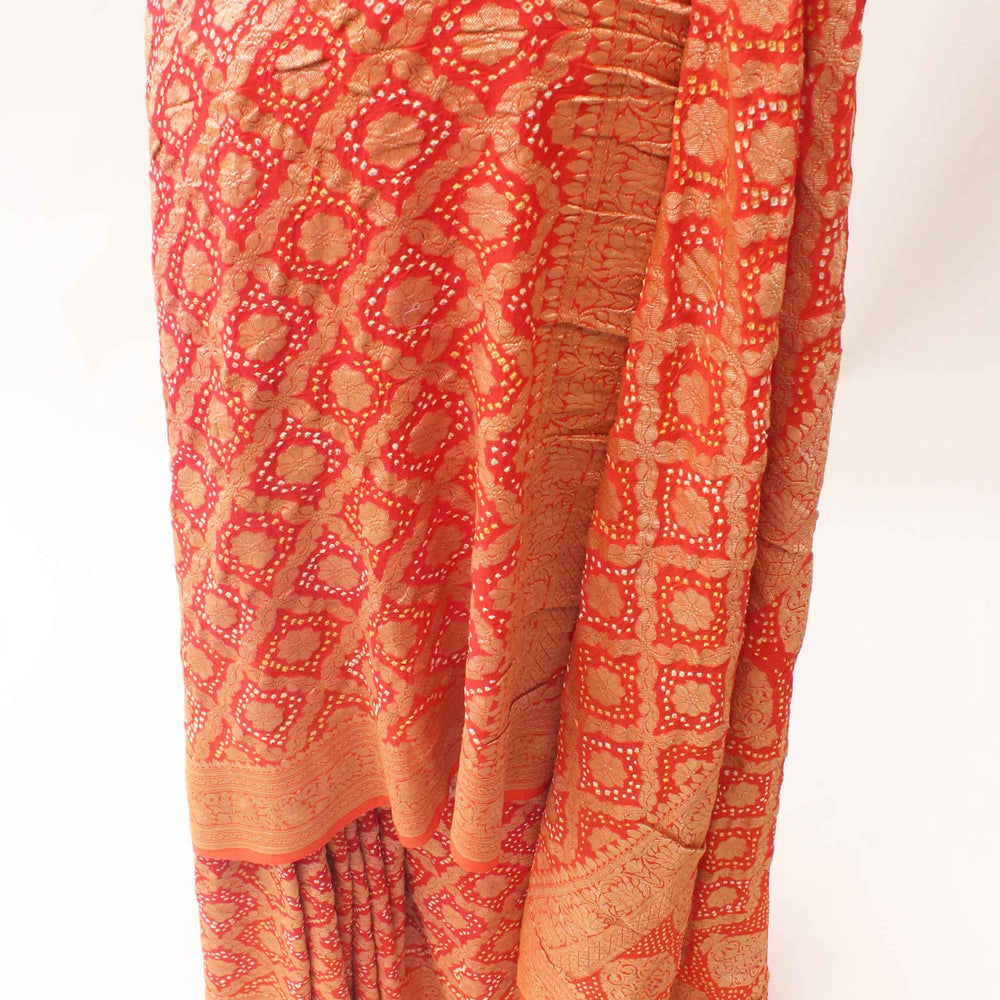 
                      
                        Orange Red Shaded Banarasi Bandhani Saree
                      
                    