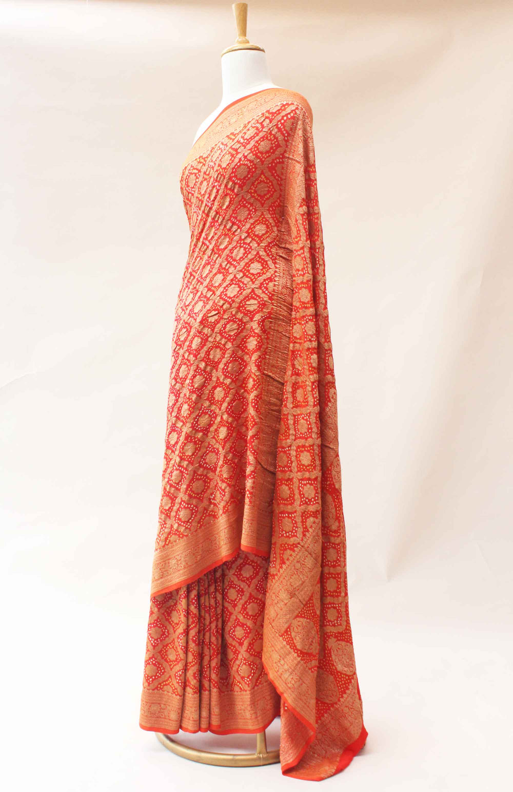 Orange Red Shaded Banarasi Bandhani Saree