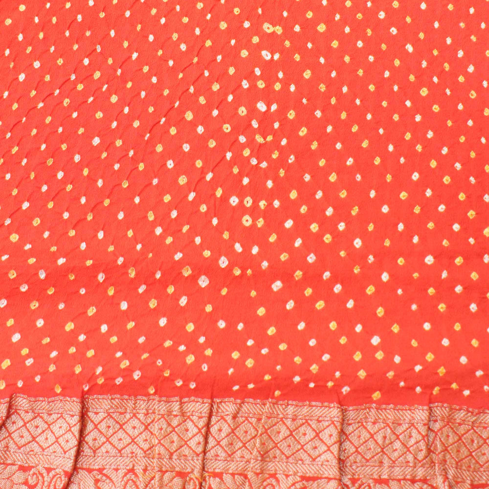 
                      
                        Orange Red Shaded Banarasi Bandhani Saree
                      
                    