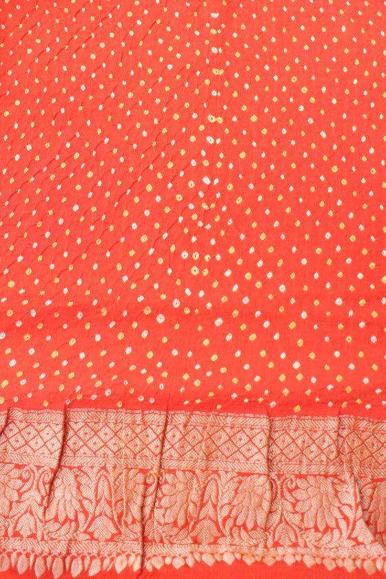 Orange Red Shaded Banarasi Bandhani Saree