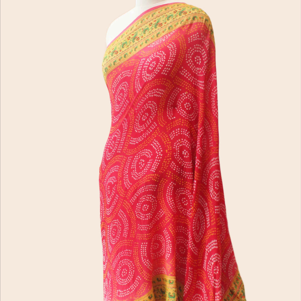 Red Peach Meenakari Banarasi Bandhani Saree