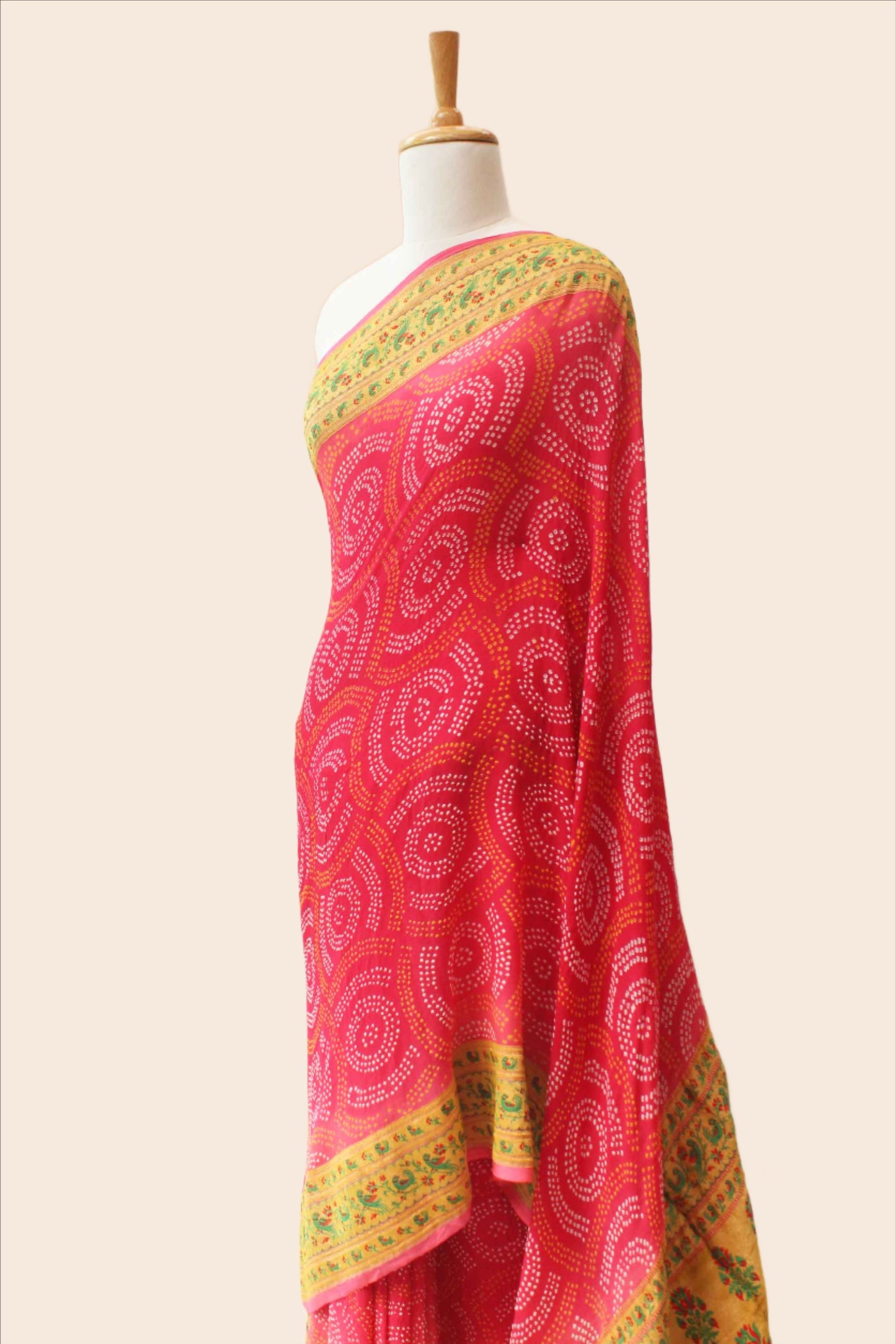 Red Peach Meenakari Banarasi Bandhani Saree