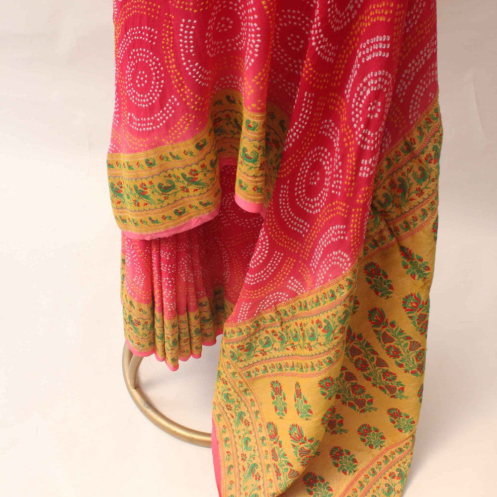 
                      
                        Red Peach Meenakari Banarasi Bandhani Saree
                      
                    