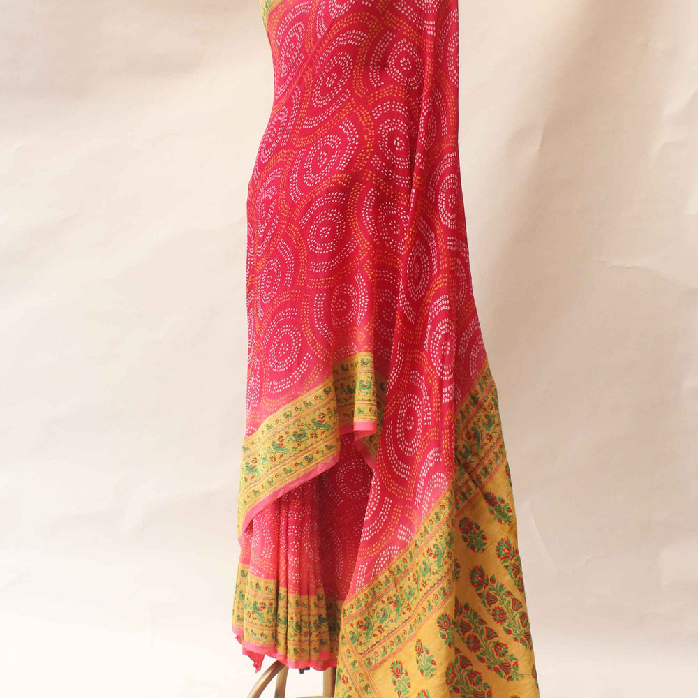 
                      
                        Red Peach Meenakari Banarasi Bandhani Saree
                      
                    