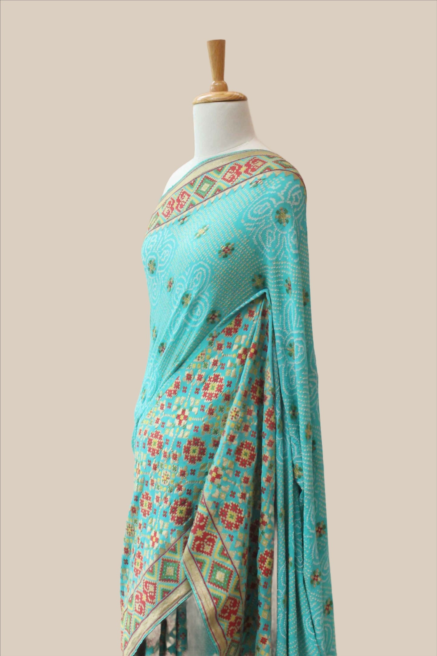 Banarasi Patola Bandhani Saree - Sky Blue