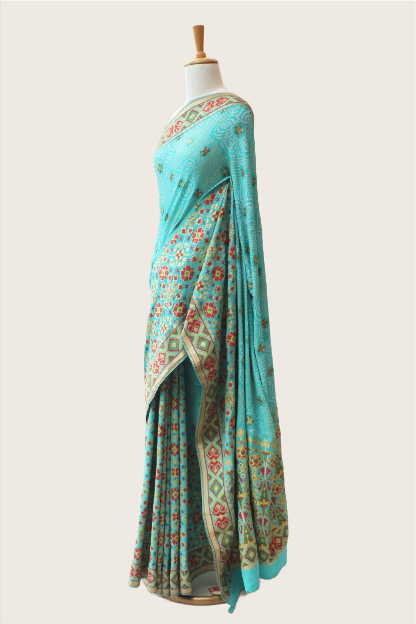 Banarasi Patola Bandhani Saree - Sky Blue