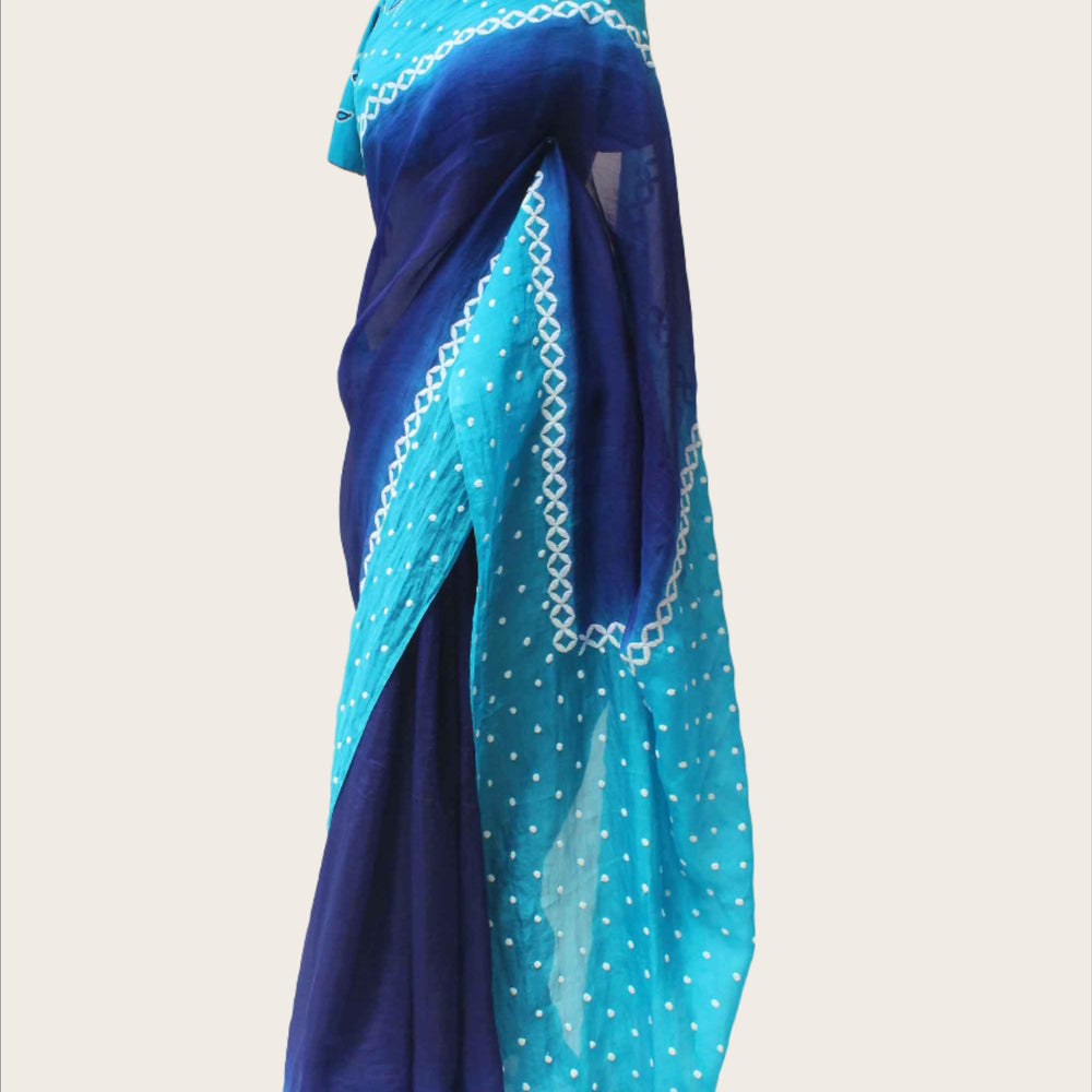 
                      
                        Ink Blue Shaded Organza Saree with Thread Embroidery
                      
                    