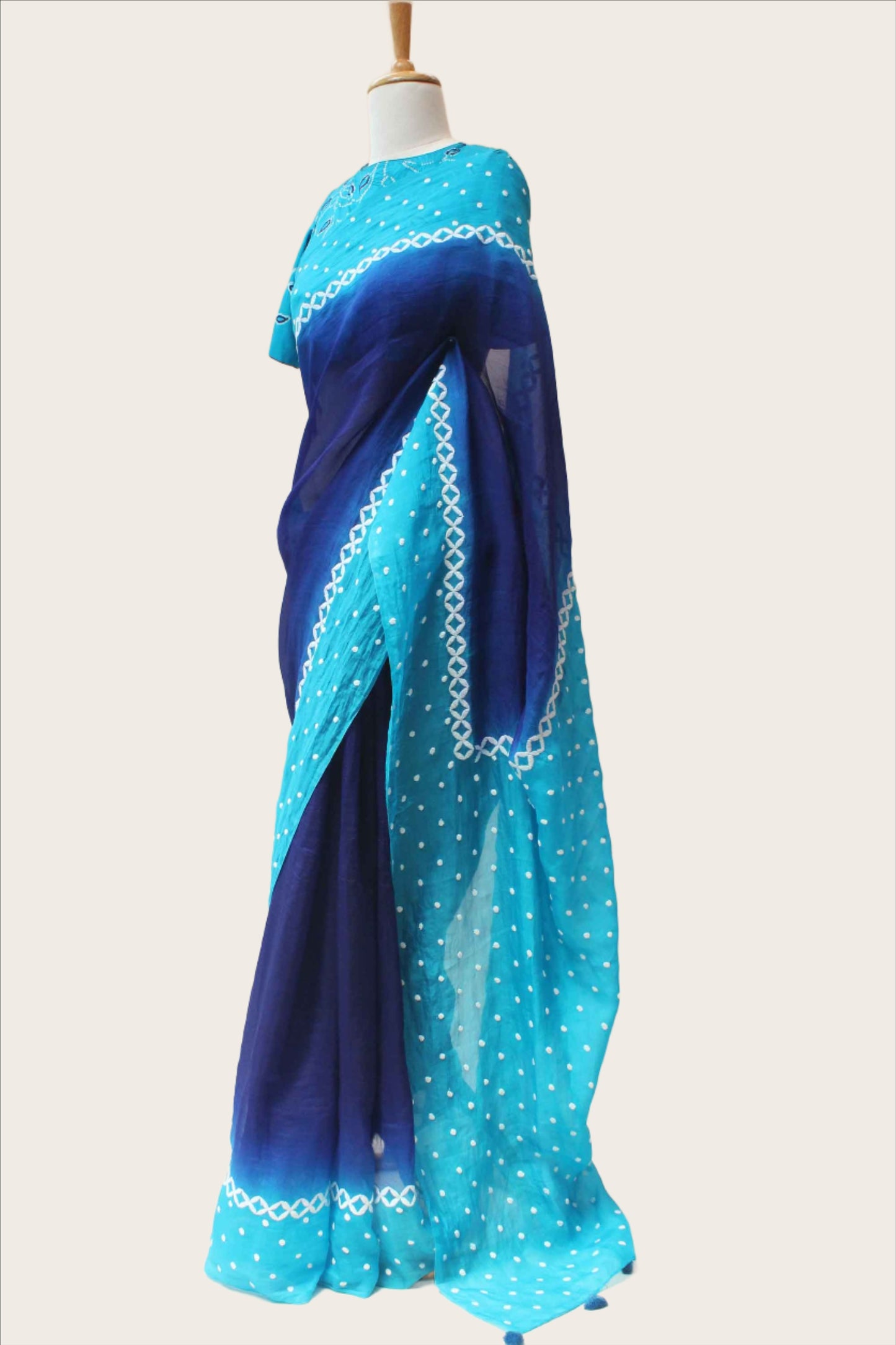 Ink Blue Shaded Organza Saree with Thread Embroidery