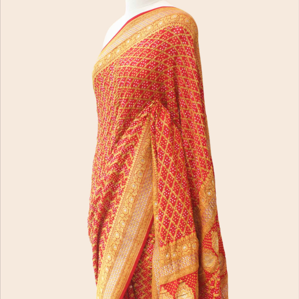 
                      
                        Deep Red Banarasi Bandhani Saree
                      
                    