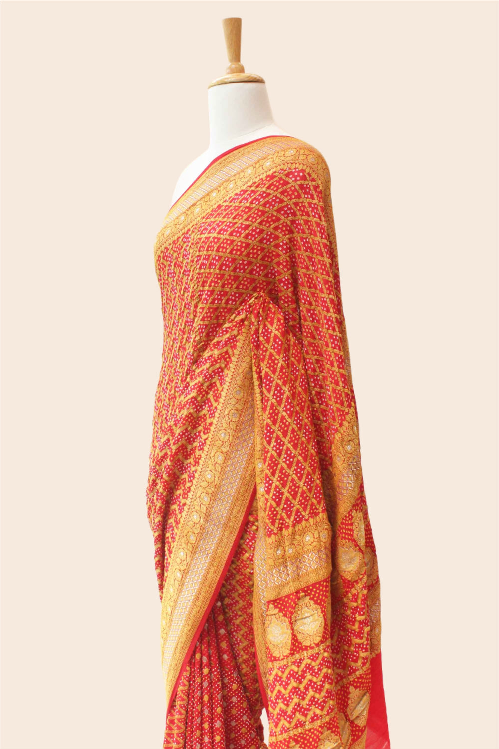 Deep Red Banarasi Bandhani Saree