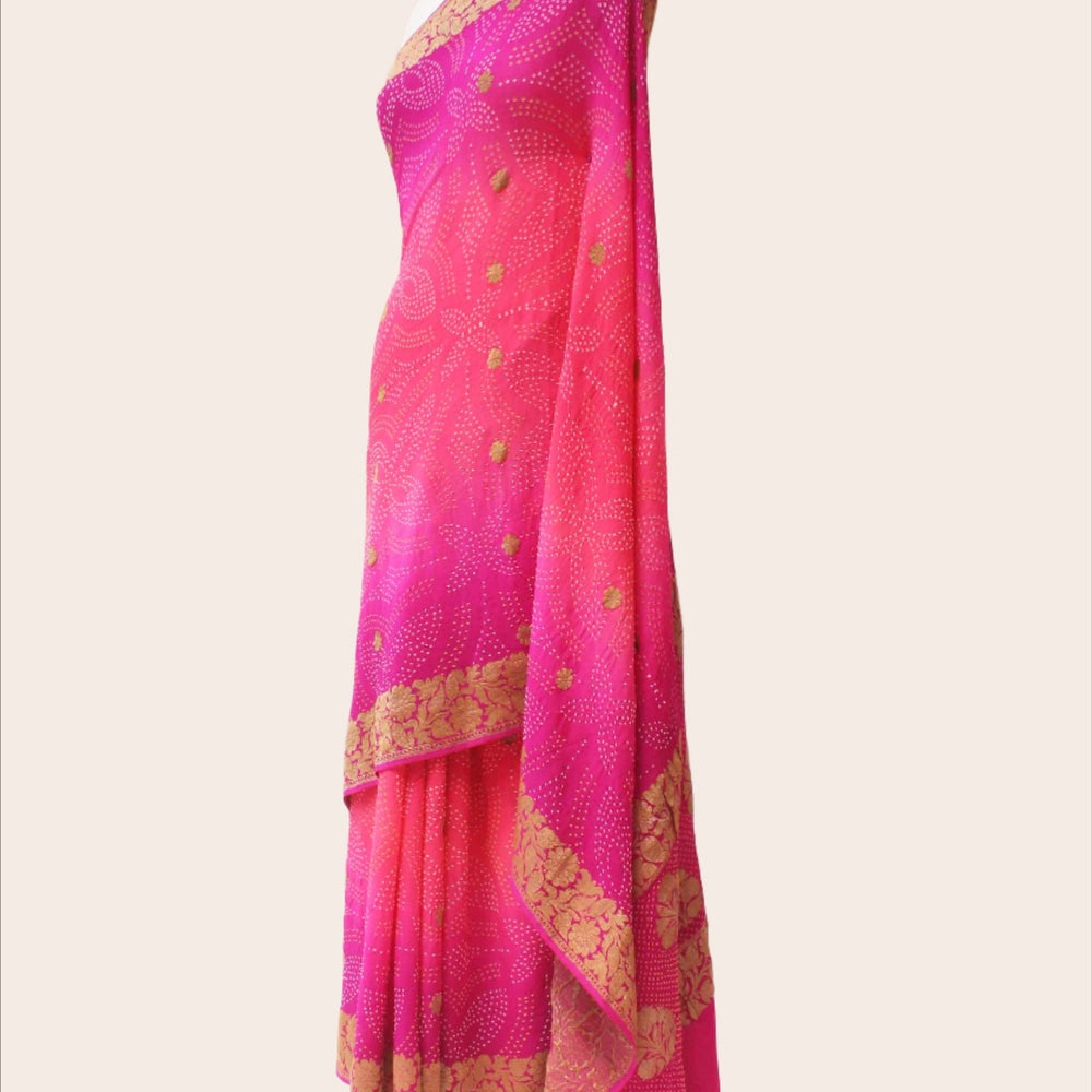 
                      
                        Pink Magenta Shaded Banarasi Bandhani Saree
                      
                    