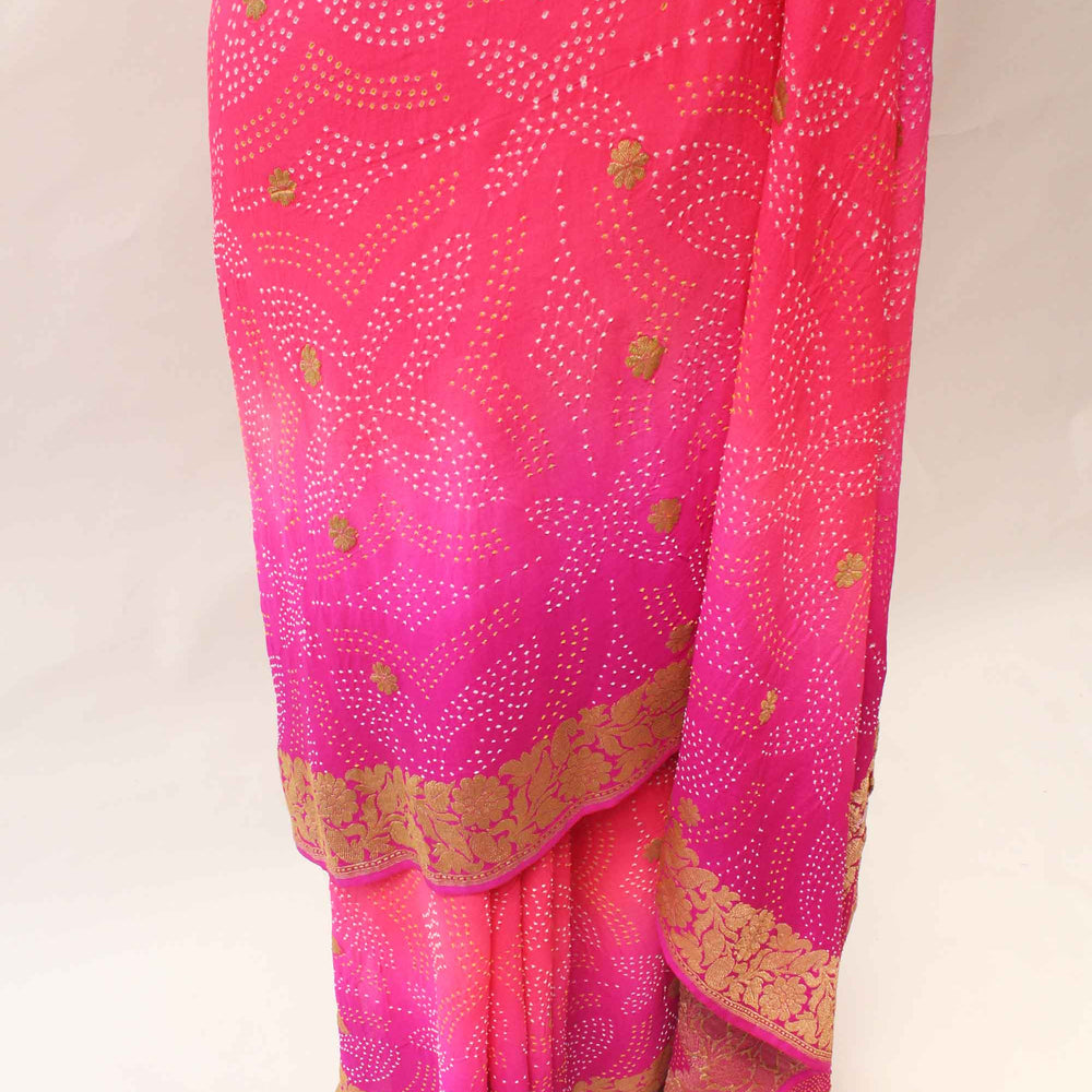 
                      
                        Pink Magenta Shaded Banarasi Bandhani Saree
                      
                    