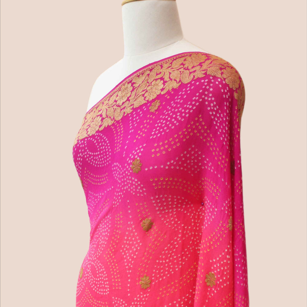 Pink Magenta Shaded Banarasi Bandhani Saree