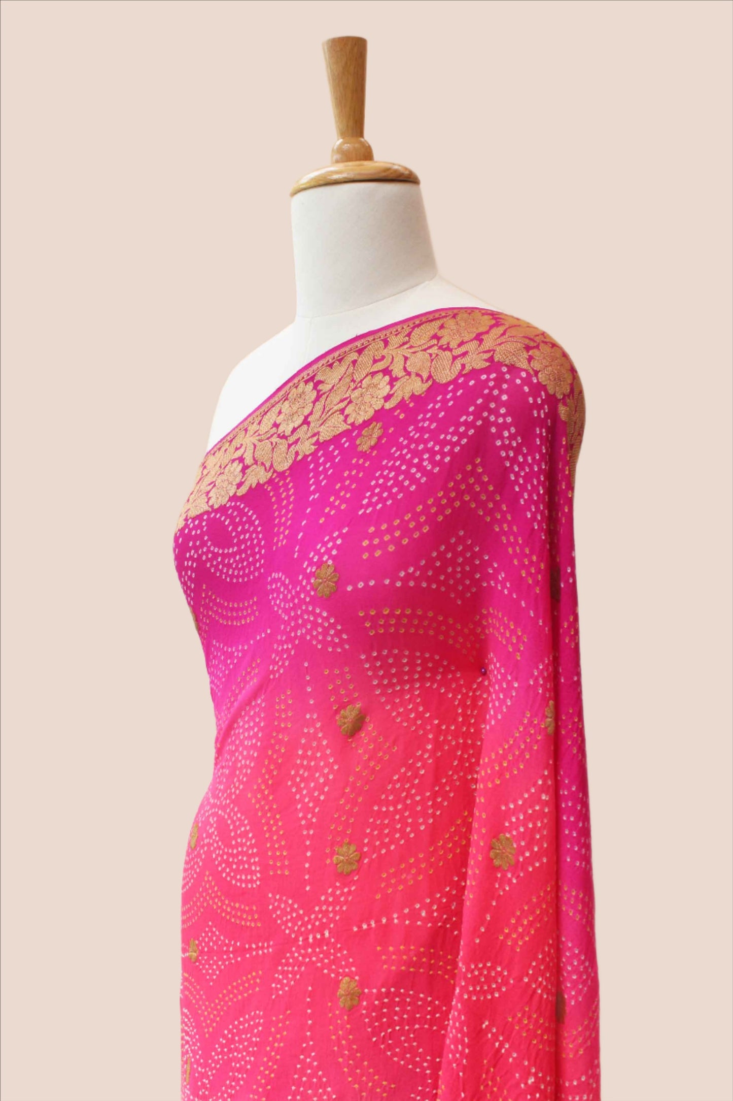 Pink Magenta Shaded Banarasi Bandhani Saree